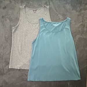 J Jill Easy A Line Stretch Tank Top Women's‎ Size L Sleeveless Teal Gray 2 Pack